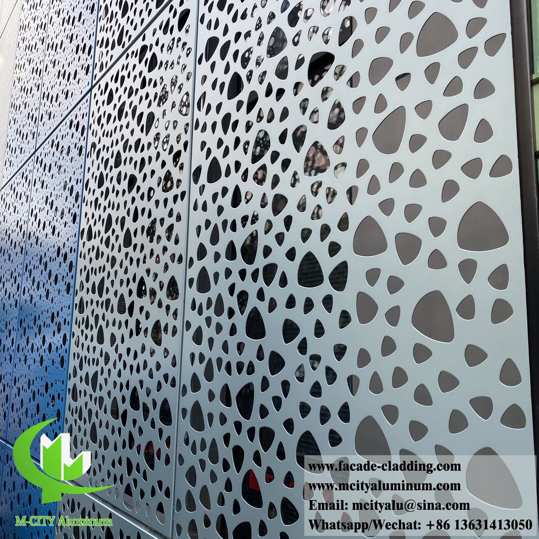 CNC cutting metal facade aluminum cladding decorative screen PVDF sliver color