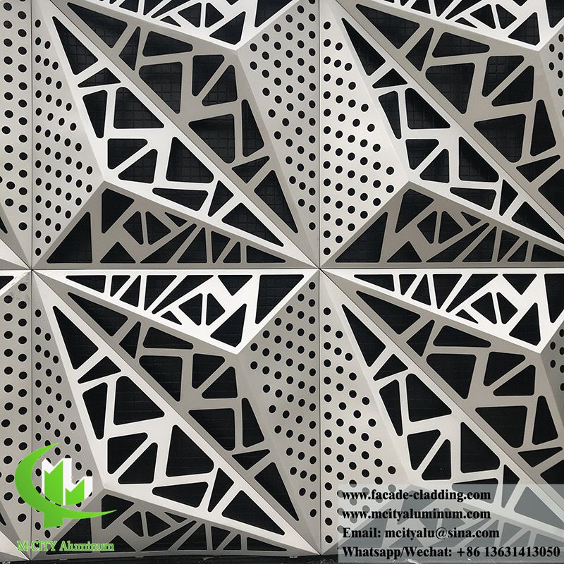 Solid wall cladding aluminum panel 3D design PVDF sliver color with laser cut pattern