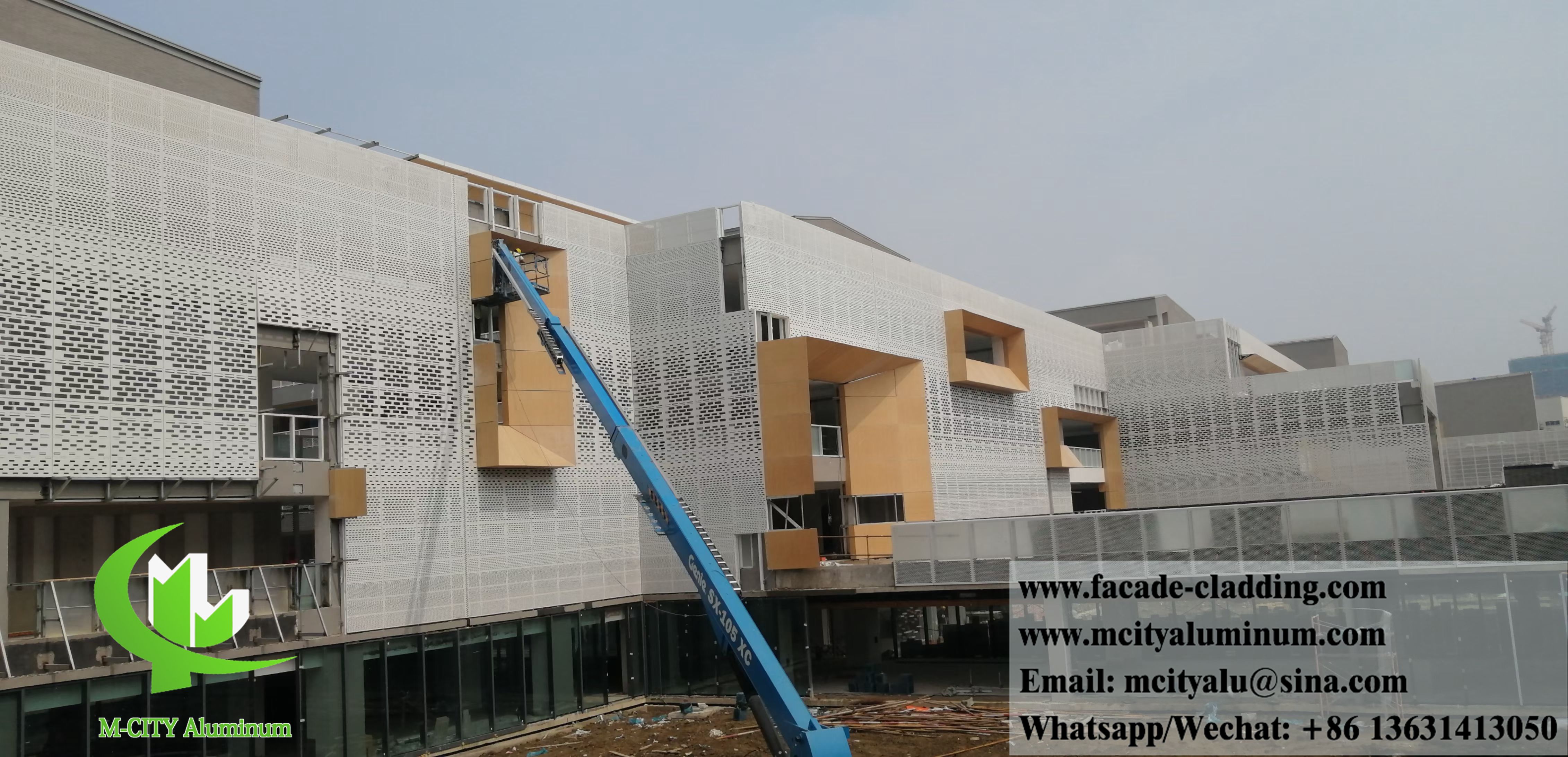 Perforated metal panels solid aluminum wall cladding with decorative patterns white color