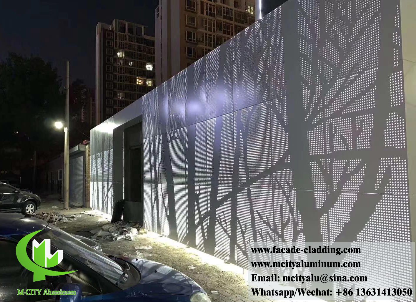 Foshan, China CNC Perforating tree design metal wall cladding with LED light inside
