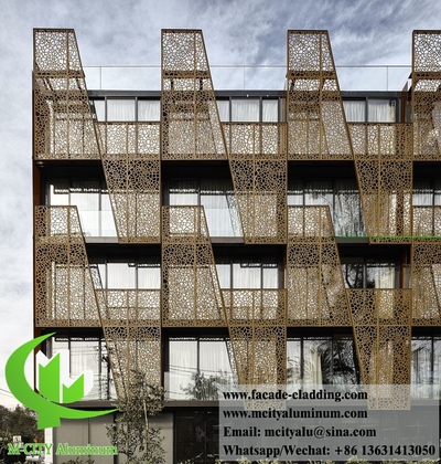 China Perforated metal facades metal cladding or metal screen or triangle shape golden color for building 