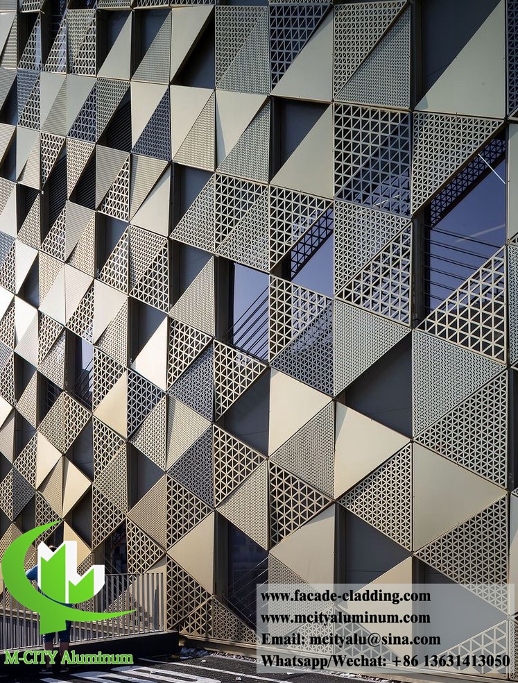 Perforated metal cladding aluminium facades metal screen triangle shape 3D